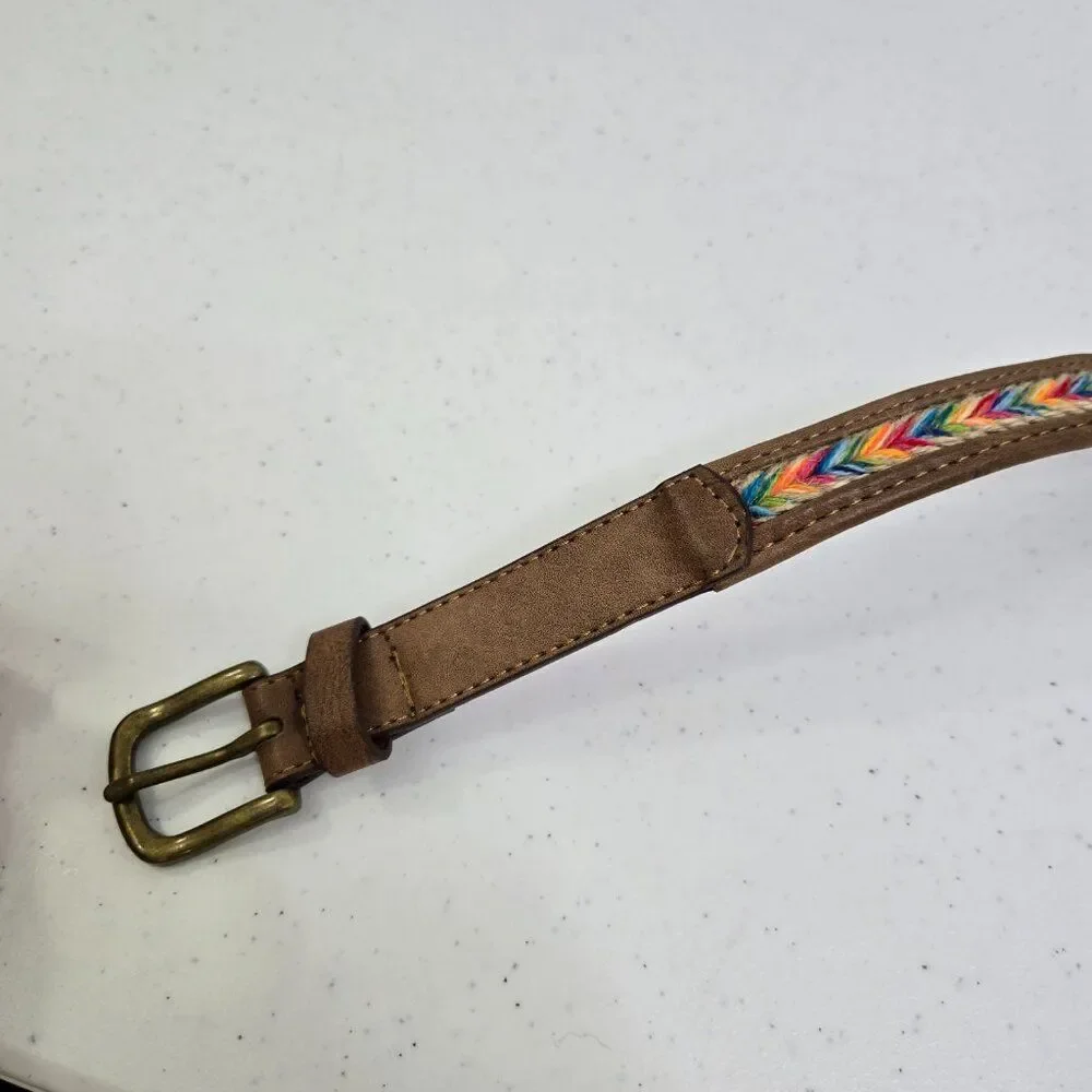 Asos Belt 20 22 Rainbow Weave Chevron Brown Faux Leather UK 22/24